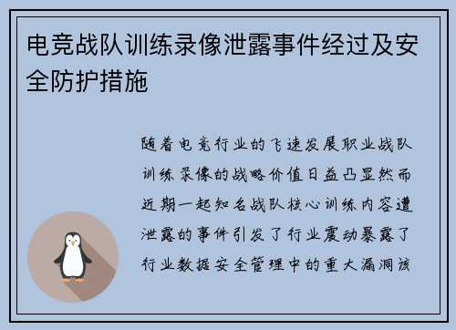 电竞战队训练录像泄露事件经过及安全防护措施